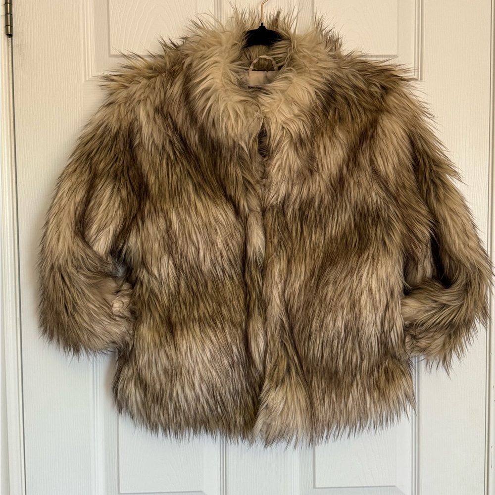 Faux Fur Jacket - Cream and Brown